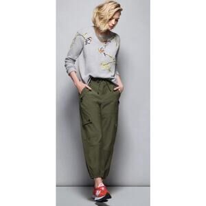 CABI Quantum Cargo Pants Size Large #4511 Green Cargo Pockets Drawstring Stretch